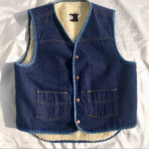 Mens Denim Jeans Vest Sherpa Lined Vintage Large